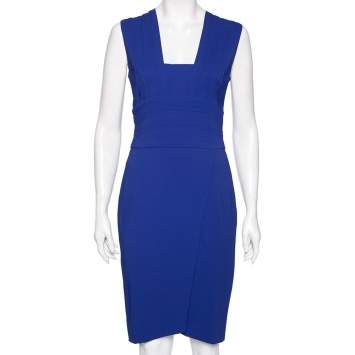 Pre Owned Elie Saab Blue Crepe Slit Detail Sleeveless Dress S