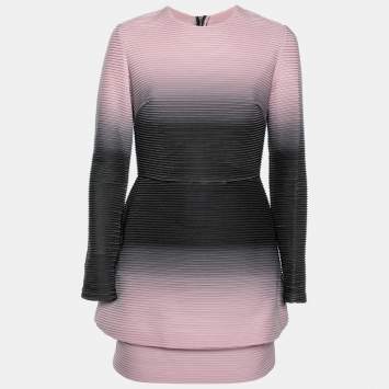 Pre Owned Elie Saab Lilac & Grey Ombre Ribbed Layered Dress M
