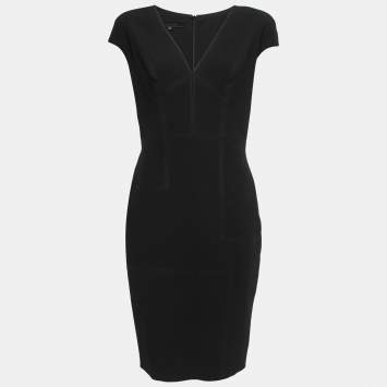 Pre Owned Elie Saab Black Crepe Plunge Neck Sleeveless Midi Dress S