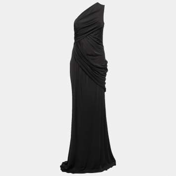 Pre Owned Elie Saab Black Jersey One Shoulder Draped Gown S