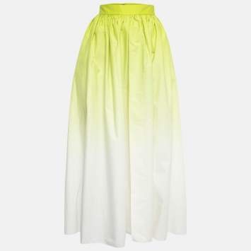 Pre Owned Elie Saab Green Ombre Cotton Gathered Maxi Skirt S