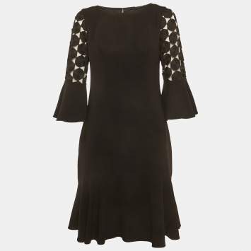 مملوكة مسبقًا Elie Tahari Black Lace Sleeve Crepe Short Dress M