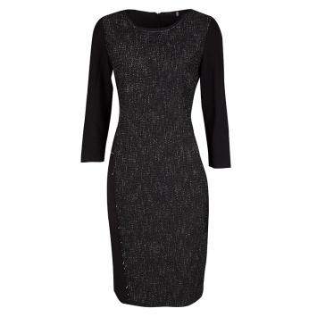 Pre Owned Elie Tahari Black Contrast Front Panel Detail Long Sleeve Dress M