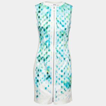 Pre Owned Elie Tahari Blue Cool Water Print Sleeveless Zip Front  Mila Dress S