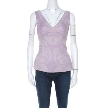 Elie Tahari Amethyst Purple Paisley Printed Silk Chiffon Top S 