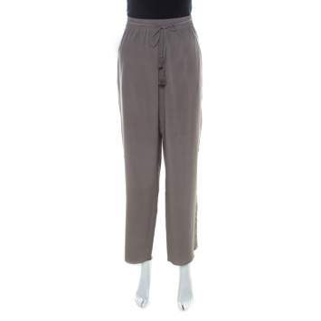 Pre Owned Elle Tahari Grey Silk Drawstring Waist Trousers L
