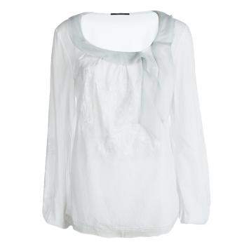 Pre Owned Elie Tahari White Cottton Tie Detail Embroidered Long Sleeve Top M