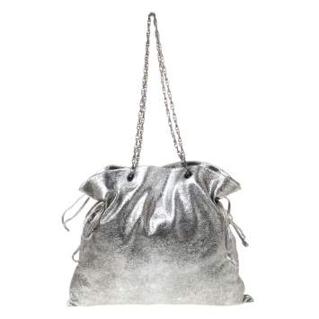 Pre Owned Elie Tahari Metallic Silver Leather Drawstring Tote