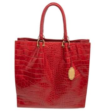 Pre Owned Elie Tahari Red Croc Embossed Leather Samara Tote