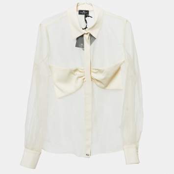 Pre Owned Elisabetta Franchi Beige Bow Detail Organza Sheer Shirt M