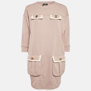 Pre Owned Elisabetta Franchi Pink Cotton Knit Crew Neck Mini Dress M
