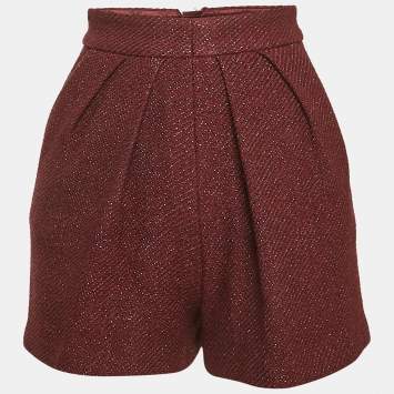 Elisabetta Franchi Burgundy Lurex Tweed Pleated Shorts S