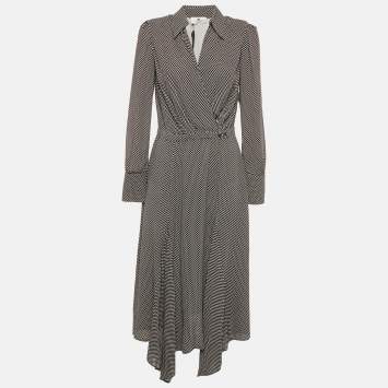 Pre Owned Elisabetta Franchi Dot Print Crepe Flared Midi Dress M