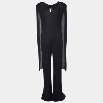 Pre Owned Elisabetta Franchi Black Lurex Knit Cape Detail Jumpsuit S
