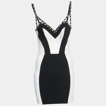 Pre Owned Elisabetta Franchi Black/White Knit Mini Dress S