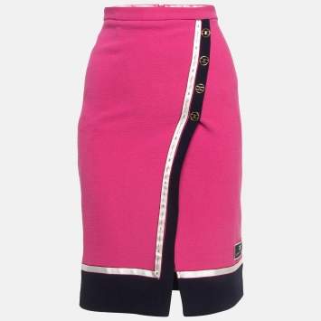 Pre Owned Elisabetta Franchi Pink Crinkle Wool Midi Skirt S