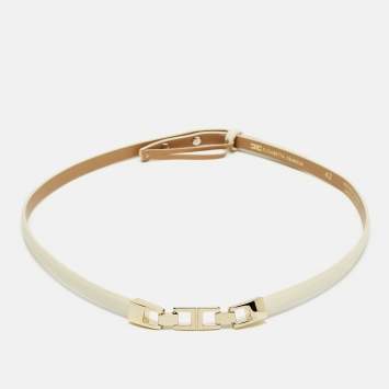 Elisabetta Franchi Cream Faux Leather Slim Belt 42
