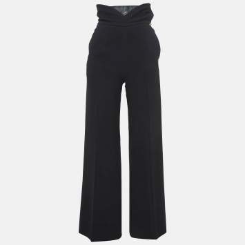 Pre Owned Elisabetta Franchi Black Crepe High-Rise Wide Leg Trousers S