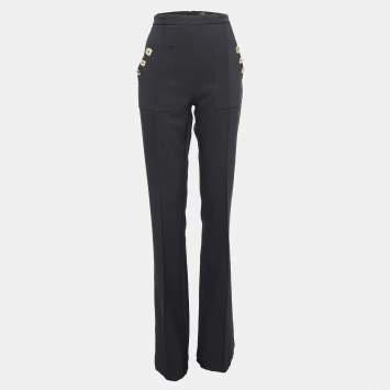 Pre Owned Elisabetta Franchi Black Stretch Crepe Flared Trousers L