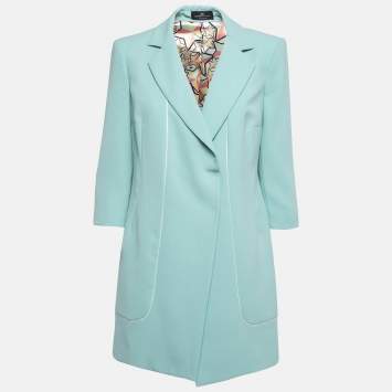 Pre Owned Elisabetta Franchi Mint Green Crepe Mid-Length Coat M