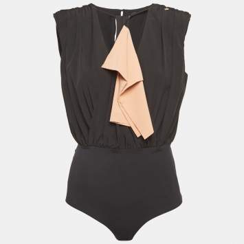 Pre Owned Elisabetta Franchi Black Jersey Bow Detail Sleeveless Bodysuit M
