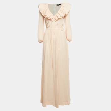 Pre Owned Elisabetta Franchi Orange Checks Crepe Maxi Dress XL