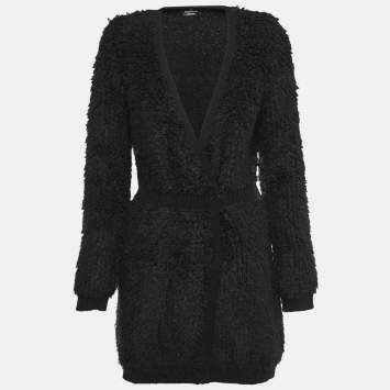 Pre Owned Elisabetta Franchi Black Wool Blend Knit Double Breasted Mini Dress L