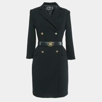 Pre Owned Elisabetta Franchi Black Crepe Double Breasted Blazer Dress S
