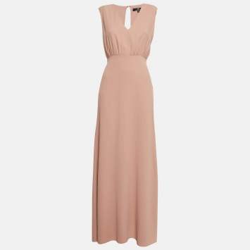 Pre Owned Elisabetta Franchi Beige Crepe Sleeveless Maxi Dress M