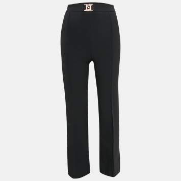 Pre Owned Elisabetta Franchi Black Logo Detail Waist Jersey Trousers S