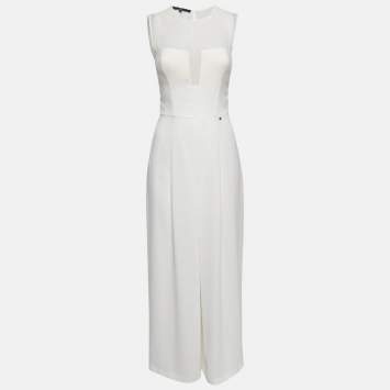 Pre Owned Elisabetta Franchi White Crepe Sleeveless Jumpsuit S