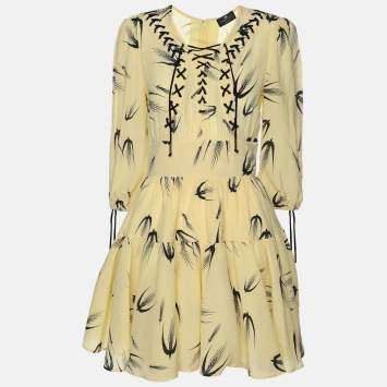 Pre Owned Elisabetta Franchi Yellow Silk Mini Long Sleeve Dress S