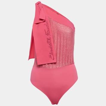 Pre Owned Elisabetta Franchi Pink Lurex Knit and Crepe Bodysuit S