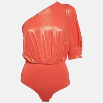 Pre Owned Elisabetta Franchi Lamé and Jersey One Shoulder Bodysuit S