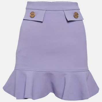 Pre Owned Elisabetta Franchi Purple Georgette Flounce Mini Skirt S