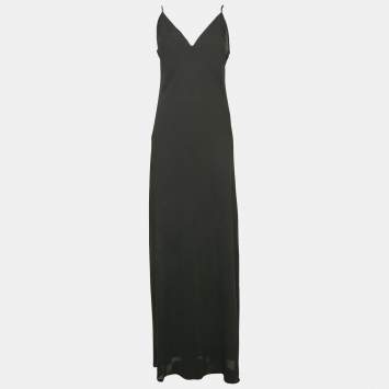 Pre Owned Elisabetta Franchi Black Crepe Maxi Slip Dress L