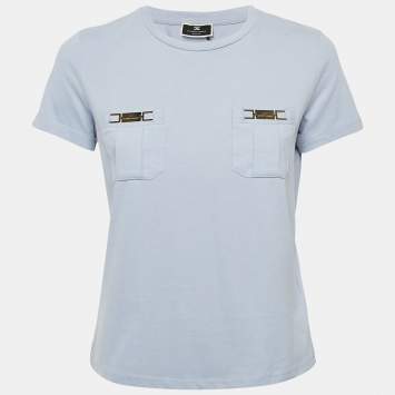 Pre Owned Elisabetta Franchi Lavender Logo Plaque Jersey T-Shirt S