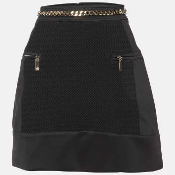 Pre Owned Elisabetta Franchi Black Jersey Waist Chain Detail Mini Skirt L