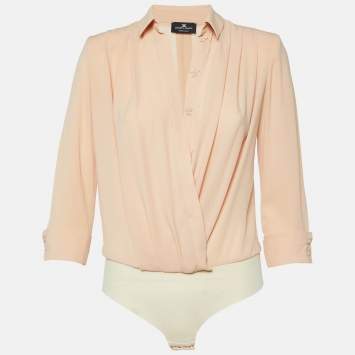 Pre Owned Elisabetta Franchi Peach Orange Georgette Bodysuit S