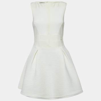 Pre Owned Elisabetta Franchi White Patterned Stretch Crepe Mini Dress M