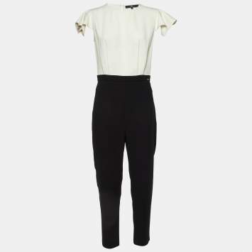 Pre Owned Elisabetta Franchi Monochrome Crepe Pleated Jumpsuit XL