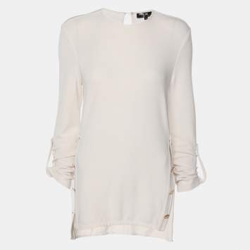 Pre Owned Elisabetta Franchi Cream Knit Fabric Long Sleeve Blouse XL