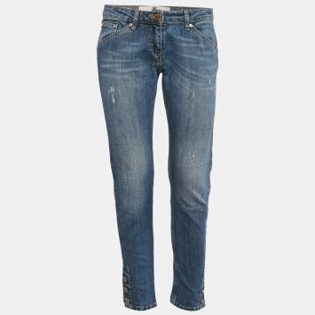 Pre Owned  Elisabetta Franchi Blue Washed Denim Button Detail Jeans M Waist 29"