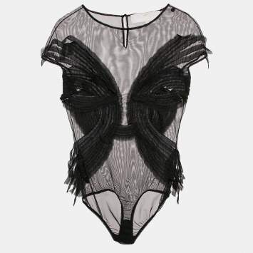 Pre Owned Elisabetta Franchi Black Sheer Tulle Bodysuit M