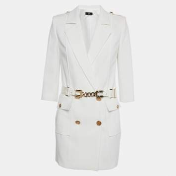 Pre Owned Elisabetta Franchi White Crepe Double Breasted Blazer M