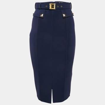 Elisabetta Franchi Blue Jersey Studded Pencil Skirt S