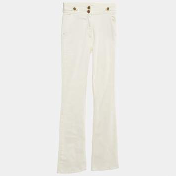 Pre Owned Elisabetta Franchi White Denim Wide-Leg Jeans S Waist 25"