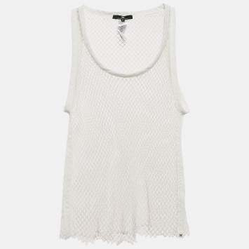 Pre Owned Elisabetta Franchi White Mesh Sheet Tank Top M