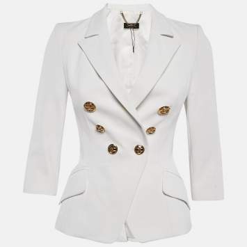 Pre Owned  Elisabetta Franchi White Crepe Double Breasted Blazer S