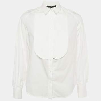 Pre Owned Elisabetta Franchi White Cotton Button Front Tuxedo Shirt S